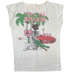 Vintage 1985 Miami Mice Parody Graphic Muscle Tee Shirt Cream XL Sherry's Best